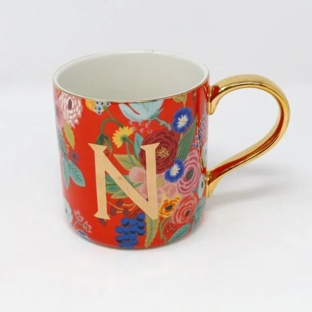"N" Anthropologie Rifle Paper Company Monogram Garden Party Mug